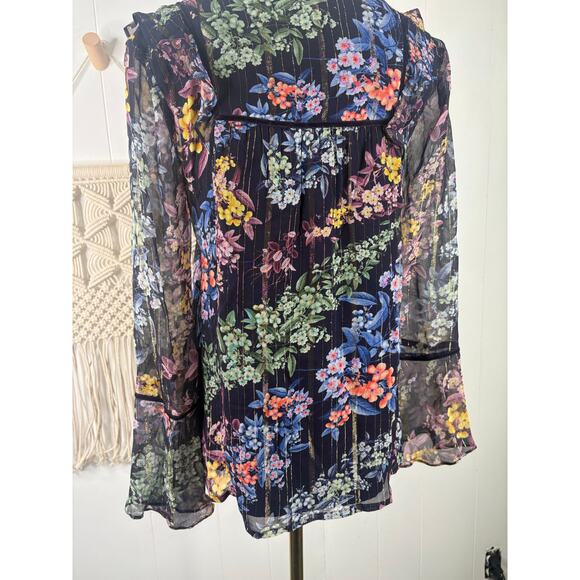 Anthropologie Vineet Bahl Metallic Embroidered Floral Blouse Size XS Black - Picture 9 of 10